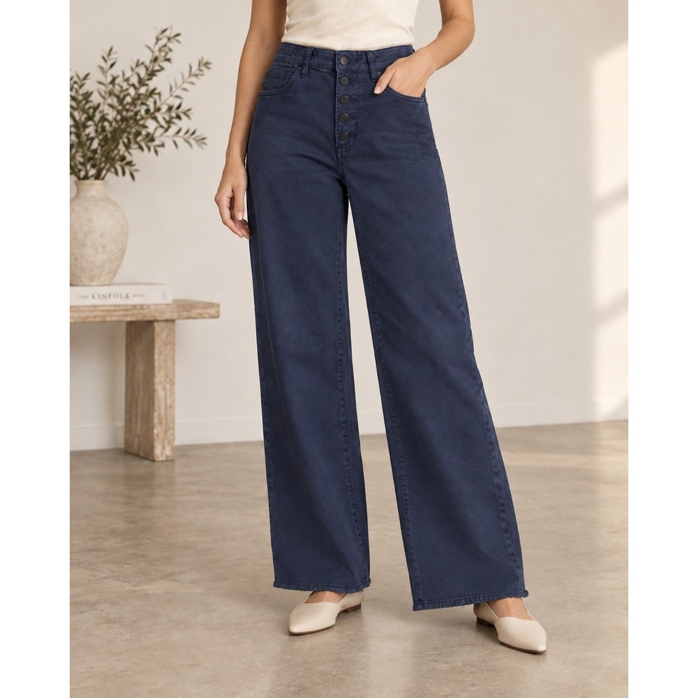 Mica Los Angeles Chromatic High Rise Wide Leg Crop Jeans Navy Blue 32 NWT